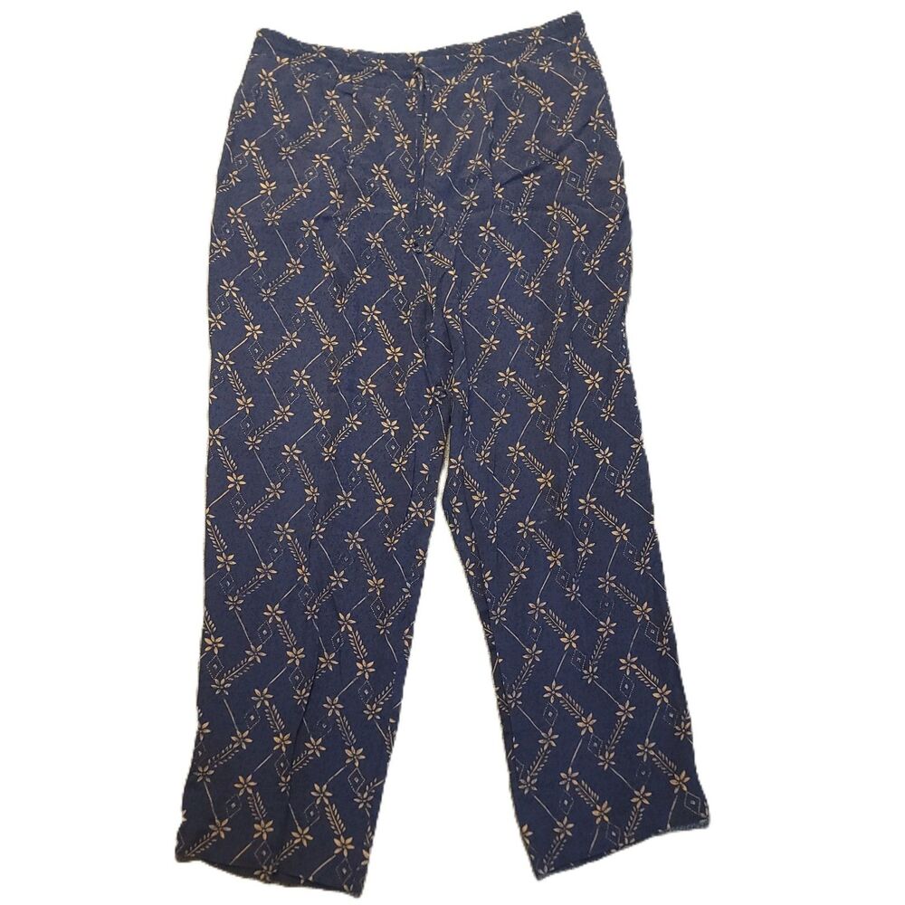 Talbots Womens 10 Pajama Lounge Drawstring Pants Blue Floral